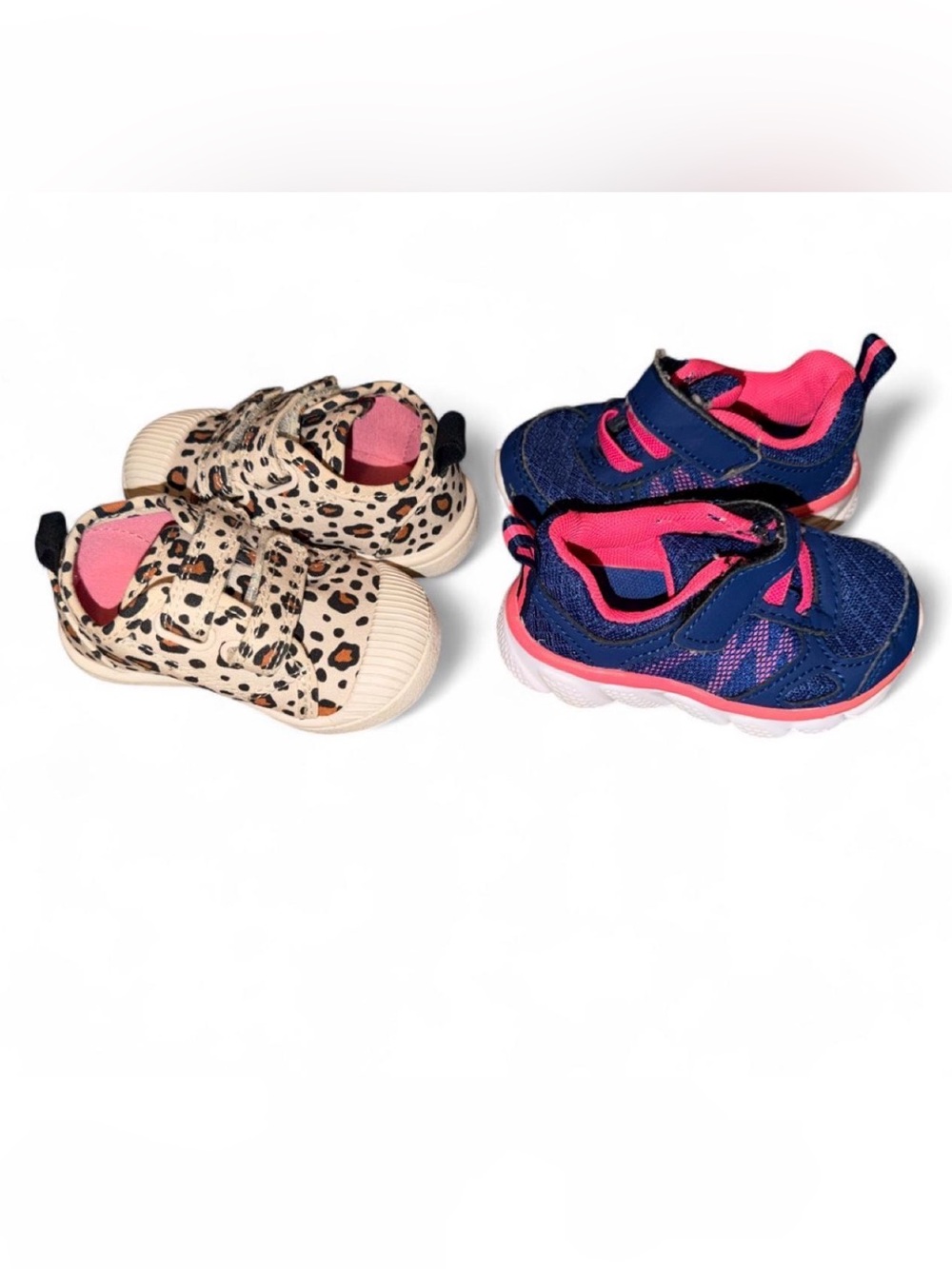 BUNDLE Kids Leopard Print Canvas Shoes and Navy Pink Athletic Sneakers